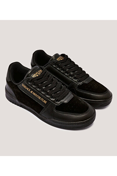Versace Erkek Düşük Bilekli Logo Desenli Süet Detaylı Deri Siyah Sneaker 79YA3SD4ZPB39-899