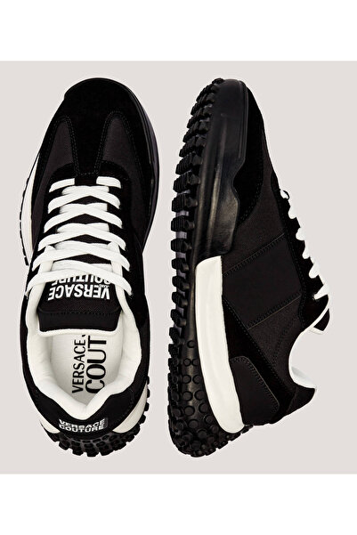 Versace Erkek Kaydırmaz Rahat Taban Süet Detaylı Siyah Sneaker 79YA3SN4ZSD02-899