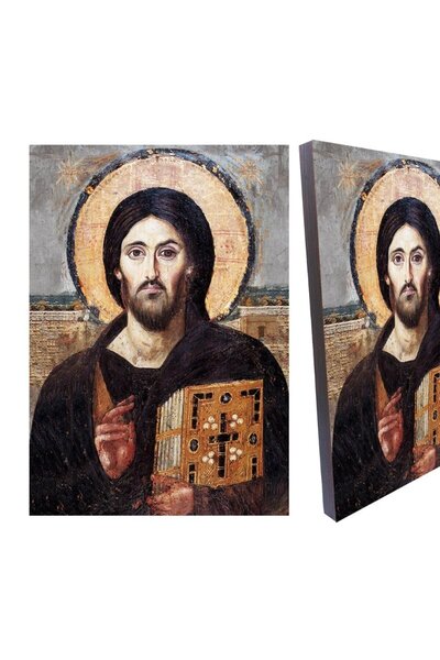 Ahşap Üzerine Christ Pantocrator sinai İkona – Duvar ve Masa Dekorasyonu