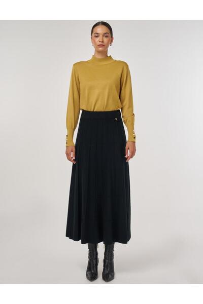 Kayra Stitch Detailed Knitwear Skirt Black
