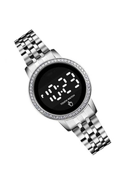HALAMODO Women's 1669 Diamond Display Touch Screen Stainless Steel Digital Watch