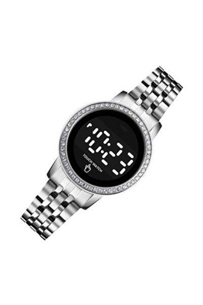 HALAMODO Women's 1669 Diamond Display Touch Screen Stainless Steel Digital Watch
