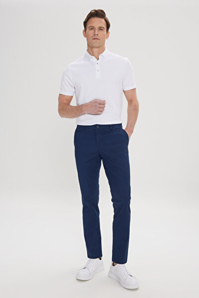 ALTINYILDIZ CLASSICS Erkek Lacivert Pamuklu Slim Fit Dar Kesim Yan Cep Armürlü Esnek Pantolon