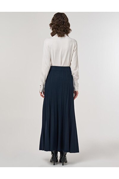 Kayra Dikiş Detaylı Triko Etek Koyu Lacivert