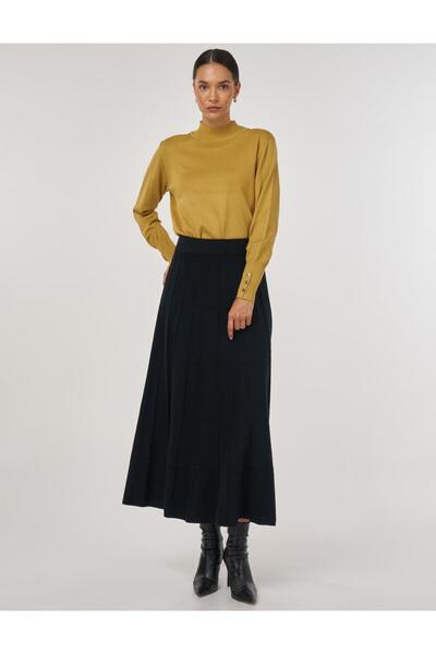 Kayra Stitch Detailed Knitwear Skirt Black