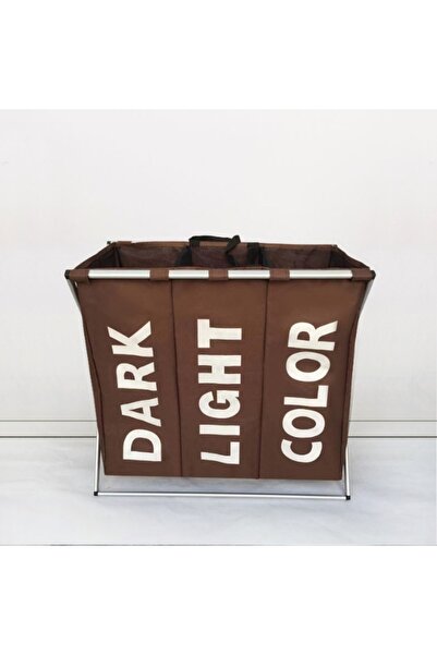 HALAMODO Laundry Basket, Three Foldable Washing Basket with Handle, Brown Clothes Storage Frame