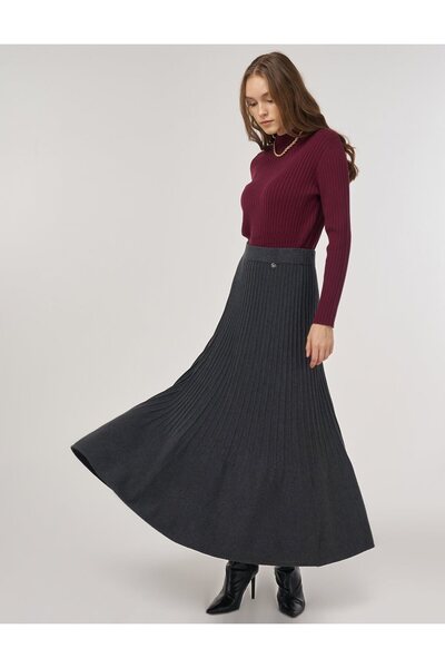 Kayra High Waist Knitwear Skirt Gray
