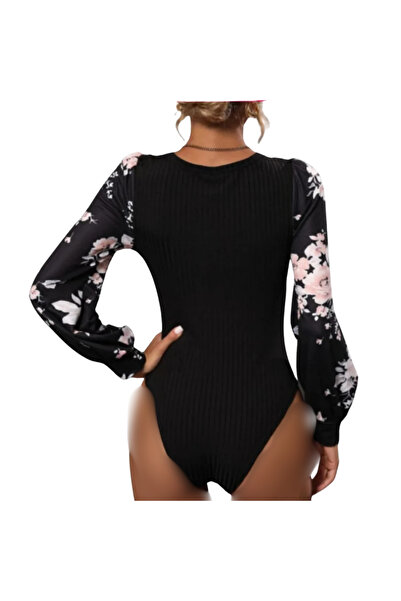 Fstyle Long Sleeve Floral Bodysuit