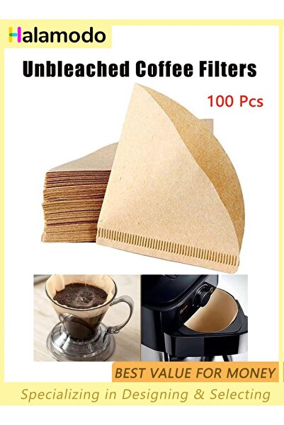 HALAMODO 100 قطعة من فلاتر القهوة، مجموعة ورق فلتر القهوة، فلاتر قهوة غير مبي...