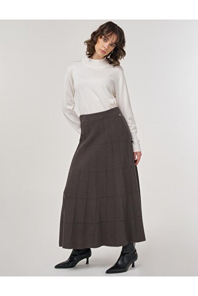 Kayra Knitted Skirt with Stitch Detail Anthracite
