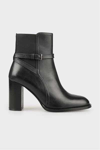Elle Shoes Siyah Deri Kadın Yüksek Topuk Bot
