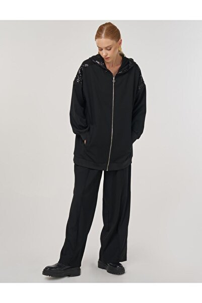 Kayra Sequin Garnished Double Suit Black