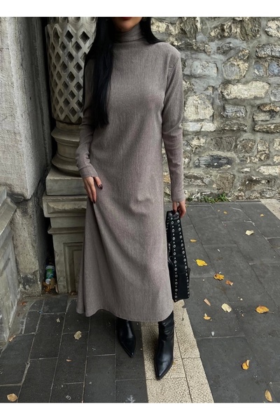 TB Terzi Bey Thick, Wrinkled, Long Dress in Mink