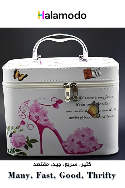 HALAMODO صندوق تخزين مستحضرات التجميل الكرتوني لمنتجات العناية بالبشرة مع حقيبة تخزين مستحضرات التجميل من البولي يوريثان مع مرآة