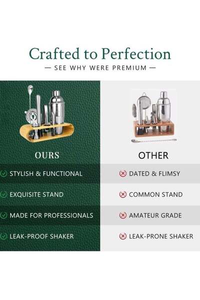 Saharaz Cocktail Shaker Set, 9 Pcs Stainless Steel Bartender Kit for Drink Mixing with Bamboo Stand (750ml)