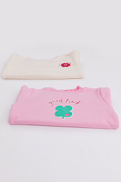 Harika KIDS سترة رياضية أساسية للفتيات مكونة من قطعتين باللون الوردي والبيج