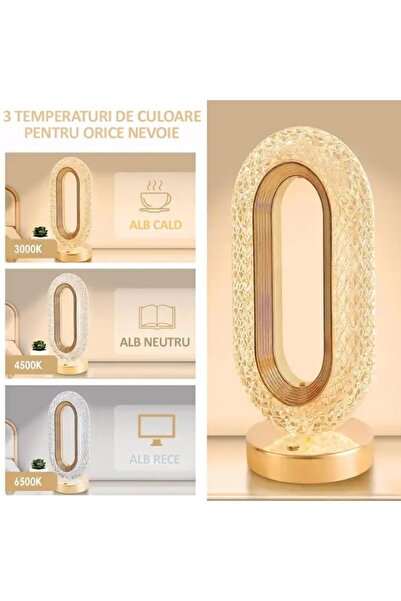 EMATTERIO USB Rechargeable Crystal LED Lamp, 3 Colors, Touch Control, Portable, Elegant Gold, 20cm