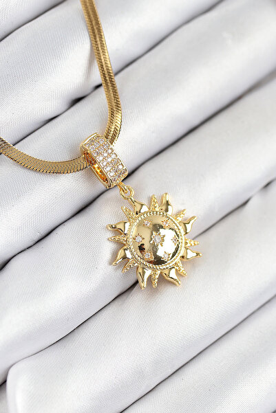 callerrons accessories قلادة نسائية من حجر الزركون موديل الشمس باللون الذهبي ...