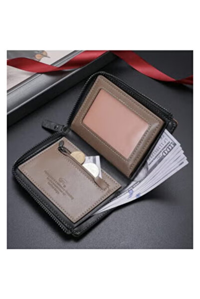 Fstyle Men's multi-functional retro zipper wallet, suitable for young people, fashionable and comprehensive for holding cards