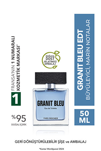 Yves Rocher Granit Bleu EDT 50ml – Uzun Süre kalıcı ve Sürükleyici Parfüm