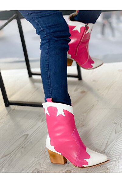 BERFONA Dori Fuchia White Leather Detail Dallas Western Boots