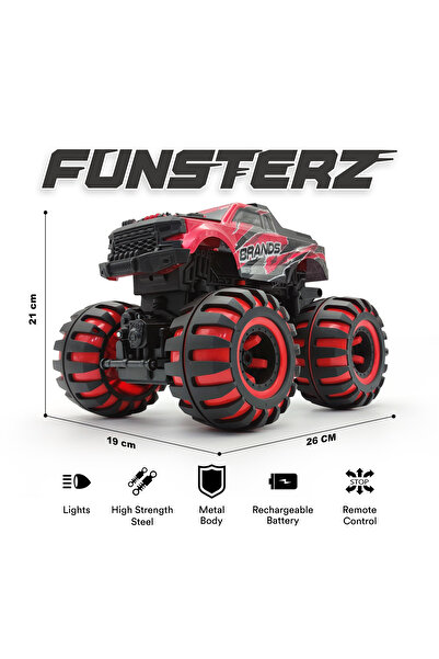 funsterz Neon Series RC Car 1:12 Scale Red Remote Control Car with LED Lights & Rechargeable Battery