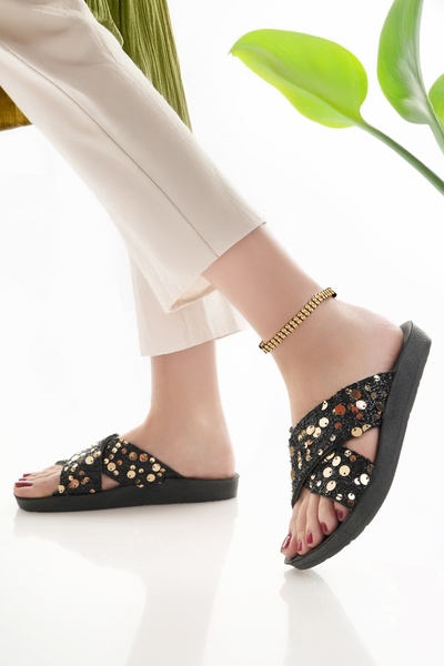 Modafırsat Women's Casual Slippers Black Stylish Guest House Outdoor Slippers