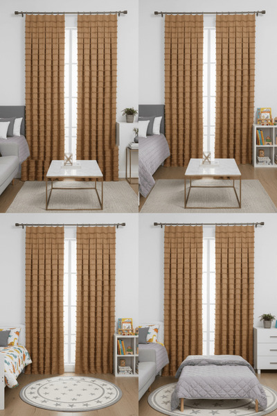 Madame Dower Wave Collection Milk Coffee 2-Piece Background Curtain 1X3 Most Frequently Pleated – Special Texture, Ready to Use