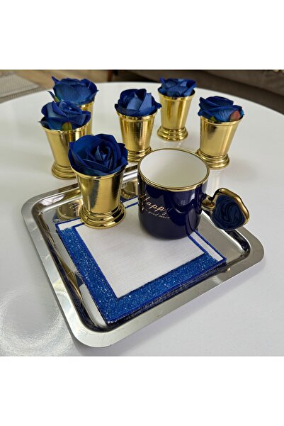 Elzemm store Decorative Gold Plated 6 Pieces Rose Bowl Includes Blue Roses