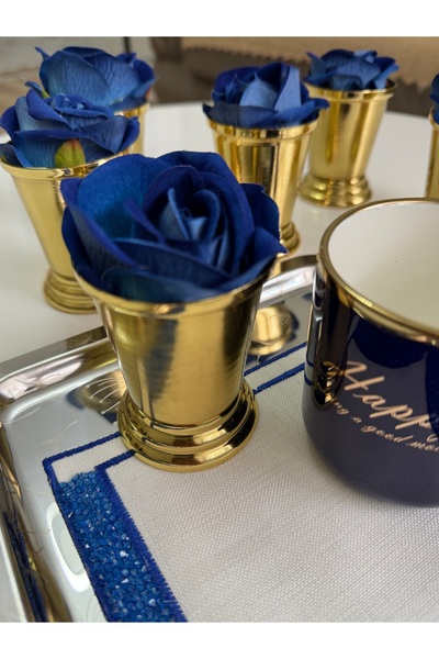 Elzemm store Decorative Gold Plated 6 Pieces Rose Bowl Includes Blue Roses