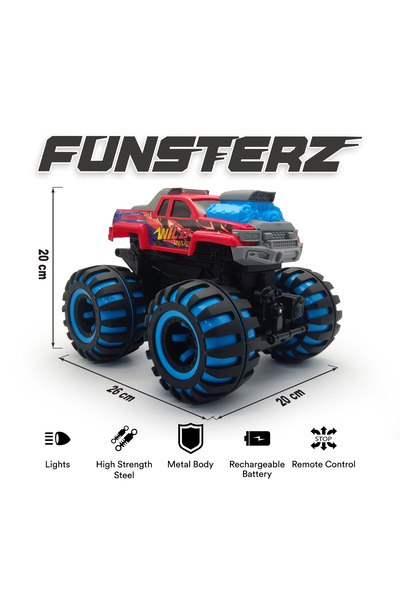 funsterz Neon Series Wild RC Truck | 1:12 Scale Red Remote Control Car with LED Lights & Battery
