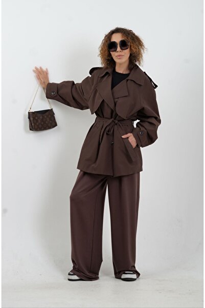 Zelish My Sister Kahve Kuşaklı Kısa Trençkot