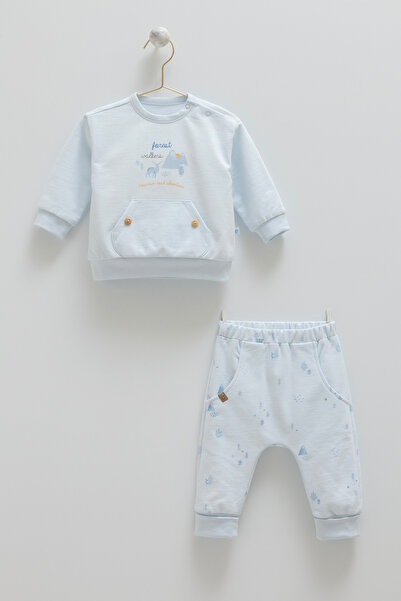 Caramell Baby Boy 2-Piece Seasonal Suit Interlock Fabric with Pocket Detail (3-24 Months) Color-Blue