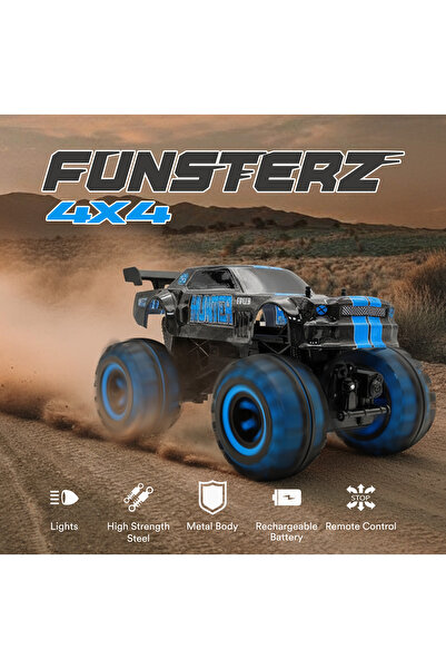 funsterz Neon Series RC Stunt Car | 1:12 Scale Black Remote Control Car with LED Lights & Battery