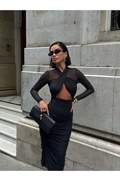 Bak Moda Black Tulle Dress with Cross Detail