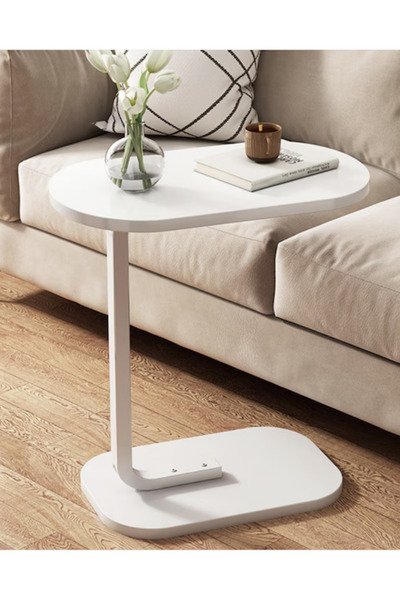 MARIA HOMES C Shaped Side Table with Metal Frame Coffee Bed Couch End Table Laptop Holder Table for Living Room