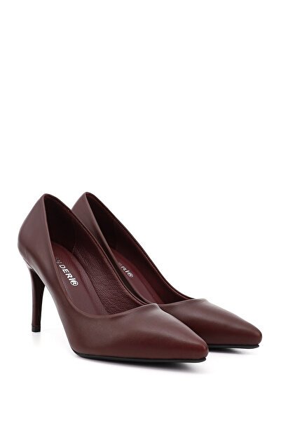 GÖNDERİ(R) Women's Burgundy Platinum Pointed Toe Thin Heeled Genuine Leather Stiletto