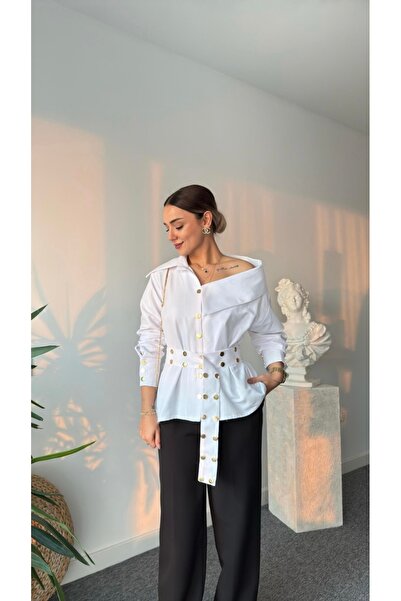 Clariss White Shirt with Gold Studded Belt