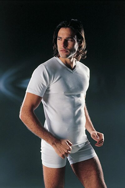 FAAL 130X2 Men's 2-Pack Combed Cotton Ribbed Half Sleeve V-Neck Undershirt-White