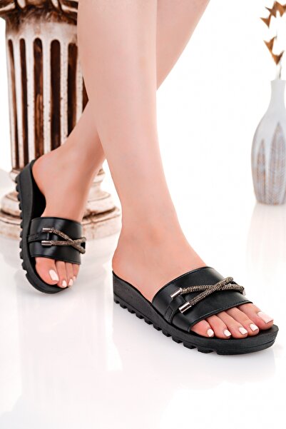 Modafırsat Women's Casual Slippers Black Stylish Guest House Outdoor Slippers