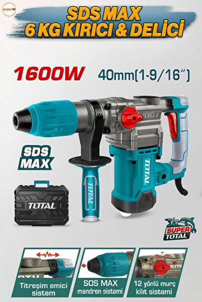 Badem10 Total TH1163855 1600W SDS Max 6 Kg Kırıcı Delici Darbeli Matkap Hilti...