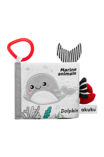 Akuku Sensory book for babies Marine Animals 12x12 cm, contains rustling elements and a rattle