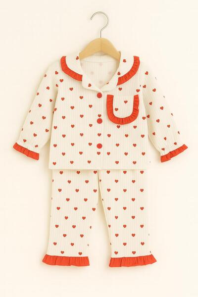 RAPAPA Girl's Heart Red Ruffle Pajama Set 09530