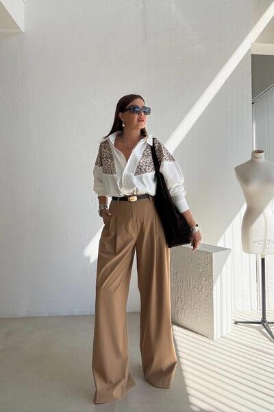 ELVAN TOLON Tan Palazzo Trousers