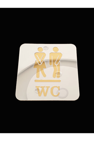 GİZEM SHOP Modern Aynalı Pleksi Tuvalet İşareti - Gold & Gümüş WC Tabelası 10x10 cm