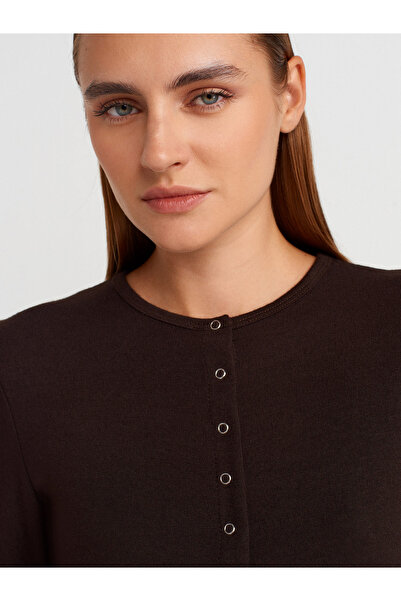 Dilvin 32055 Long Sleeve Cardigan-Dark Brown