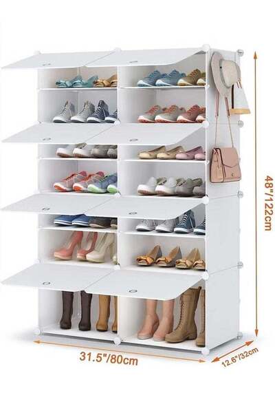 COOYA Shoe Storage, 8-Tier Shoe Rack Organizer For Closet, 32 Pair Shoe 15 Shelf Shoe Cabinet Organizer