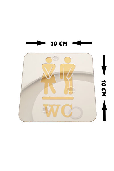 GİZEM SHOP Modern Aynalı Pleksi Tuvalet İşareti - Gold & Gümüş WC Tabelası 10x10 cm