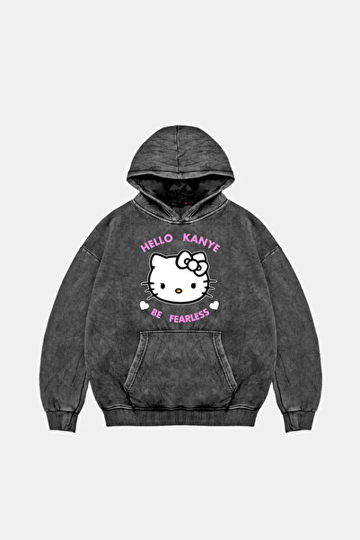 Bak Moda Hanorac negru lavabil unisex supradimensionat cu imprimeu Kanye Be Fearless