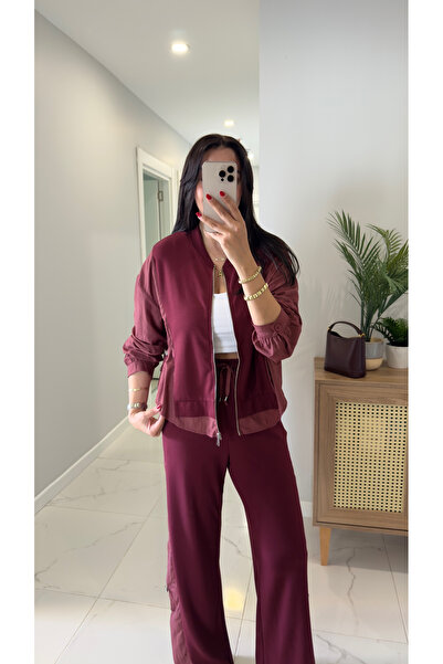 BİRCANÇİL Rendry Burgundy Parachute Detailed Hooded Pants Set